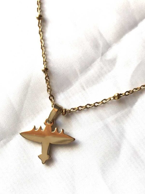 Arrière collier pendentif doré petit avion planeur minimaliste mini perles chaine boutique bijoux-harmonie Arrière collier pendentif doré petit avion planeur minimaliste mini perles chaine