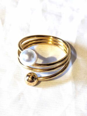 Bague double sphères perles fil multicouche