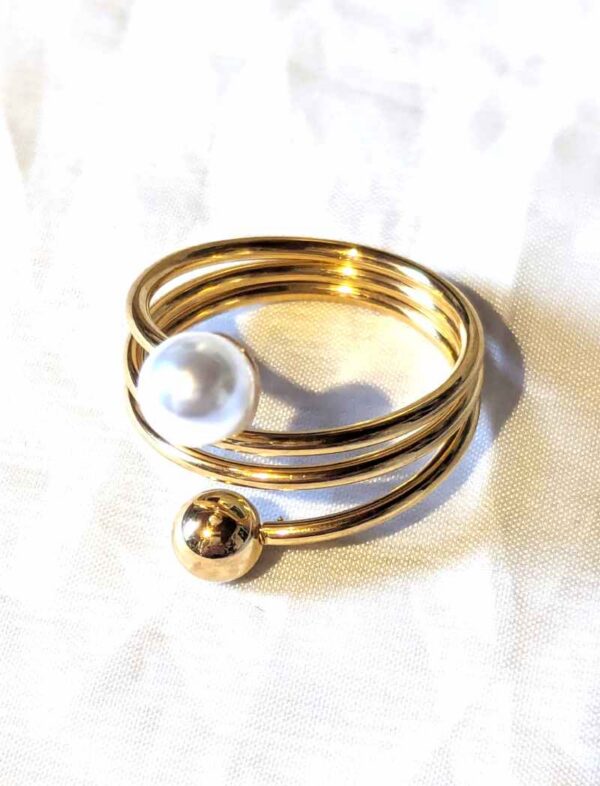 Bague double sphères perles fil multicouche