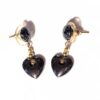 Boucles oreilles pendantes demi sphère petit coeur noir hématite amour