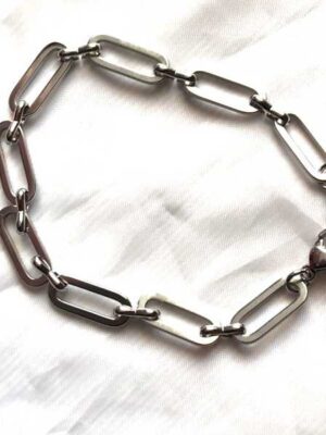 Bracelet argenté gros maillons plats