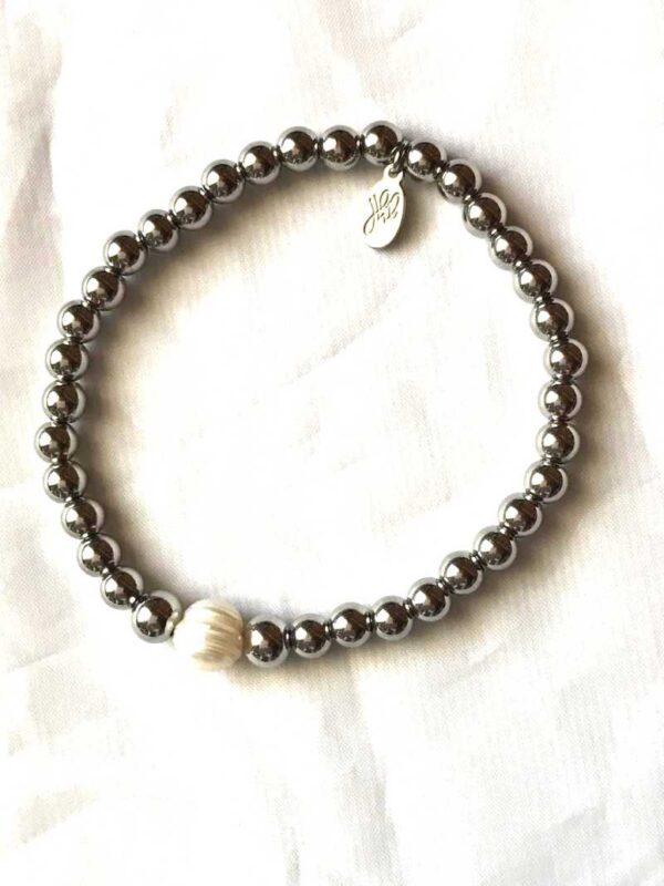 Bracelet complet extensible argenté grosse perle blanche