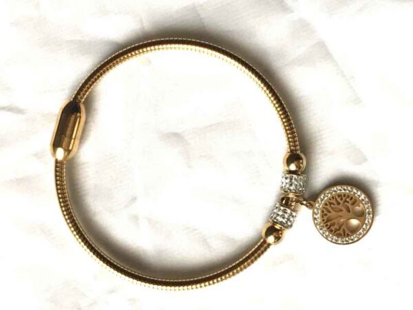 Bracelet rond doré breloque pendentif arbre vie