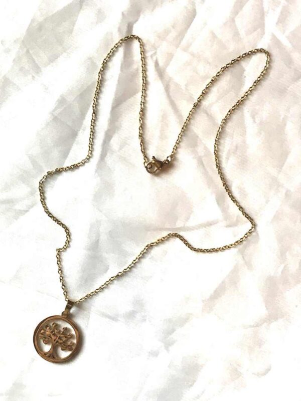 Chaine collier pendentif doré cercle arbre vie coeurs