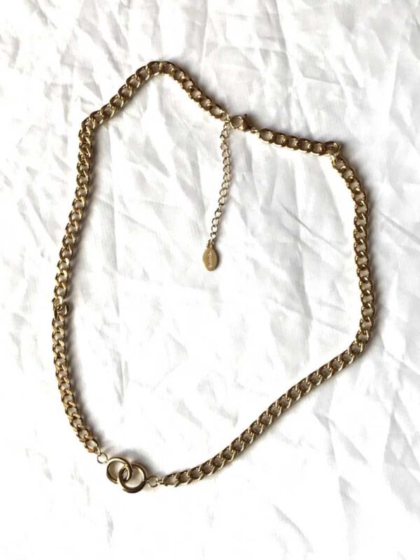 Chaine collier pendentif double cercles anneaux maillons torsadés
