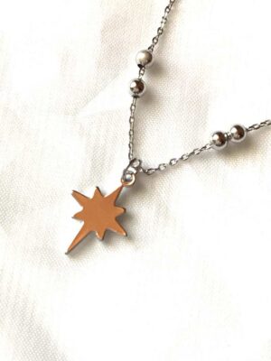 Collier pendentif argenté étoile nord minimaliste mini perles chaine boutique bijoux-harmonie Collier pendentif argenté étoile nord minimaliste mini perles chaine