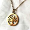 Collier pendentif doré cercle arbre vie coeurs