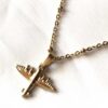 Collier pendentif doré petit avion planeur minimaliste mini perles chaine boutique bijoux-harmonie Collier pendentif doré petit avion planeur minimaliste mini perles chaine