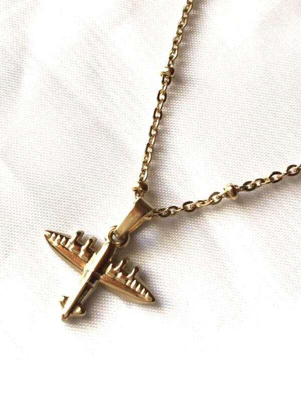Collier pendentif doré petit avion planeur minimaliste mini perles chaine boutique bijoux-harmonie Collier pendentif doré petit avion planeur minimaliste mini perles chaine