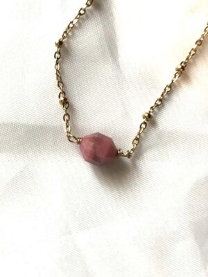 Collier pendentif doré pierre ronde ovale rose mini perles chaine boutique bijoux-harmonie Collier pendentif doré pierre ronde ovale rose mini perles chaine