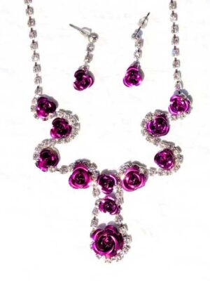 Parure bijoux multiples fleurs mauves différentes tailles