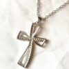 Arrière collier pendentif argenté double croix strass religion