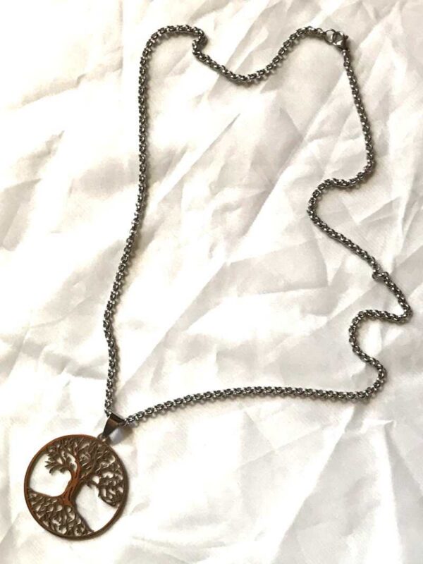 Chaine collier pendentif argenté style arbre vie grand cercle
