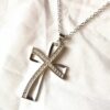 Collier pendentif argenté double croix strass religion