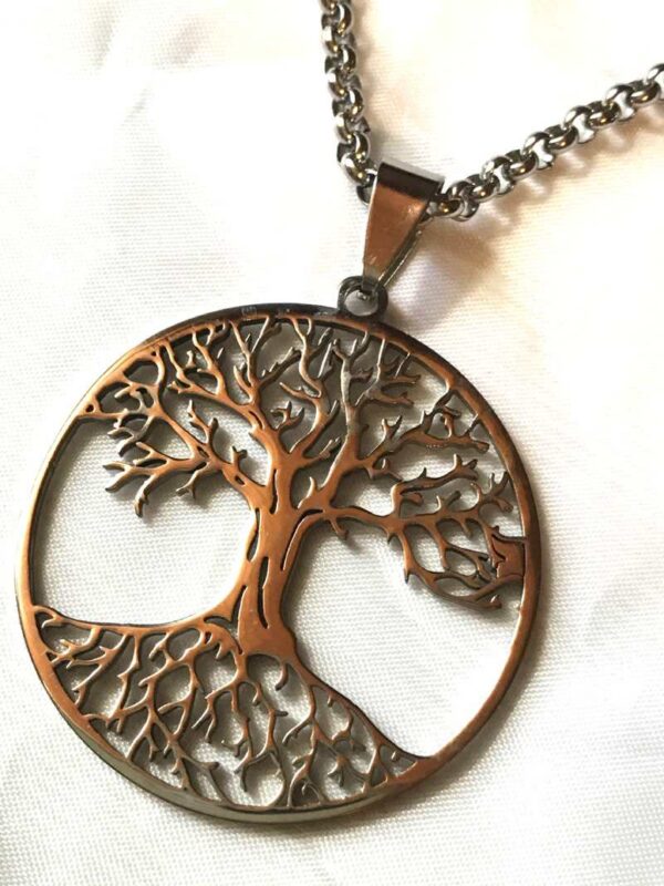 Collier pendentif argenté style arbre vie grand cercle
