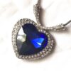 Collier pendentif gros coeur bleuté amour pierres strass chaine rigide