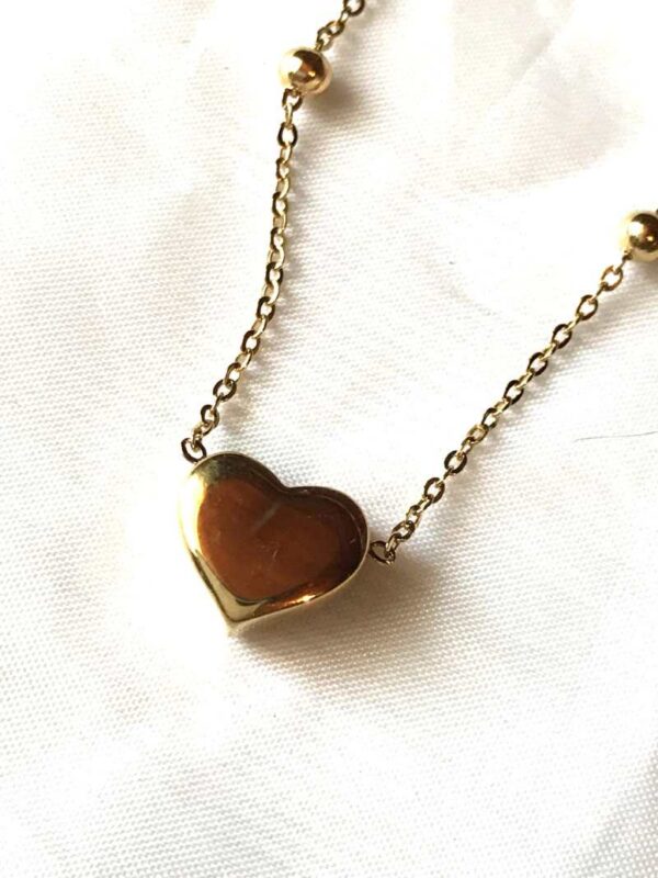 Pendentif bracelet doré petit coeur épais amour mini perles chaine