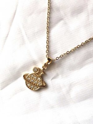 Collier pendentif doré planète saturne anneaux étoile vie boutique bijoux-harmonie Collier pendentif doré planète saturne anneaux étoile